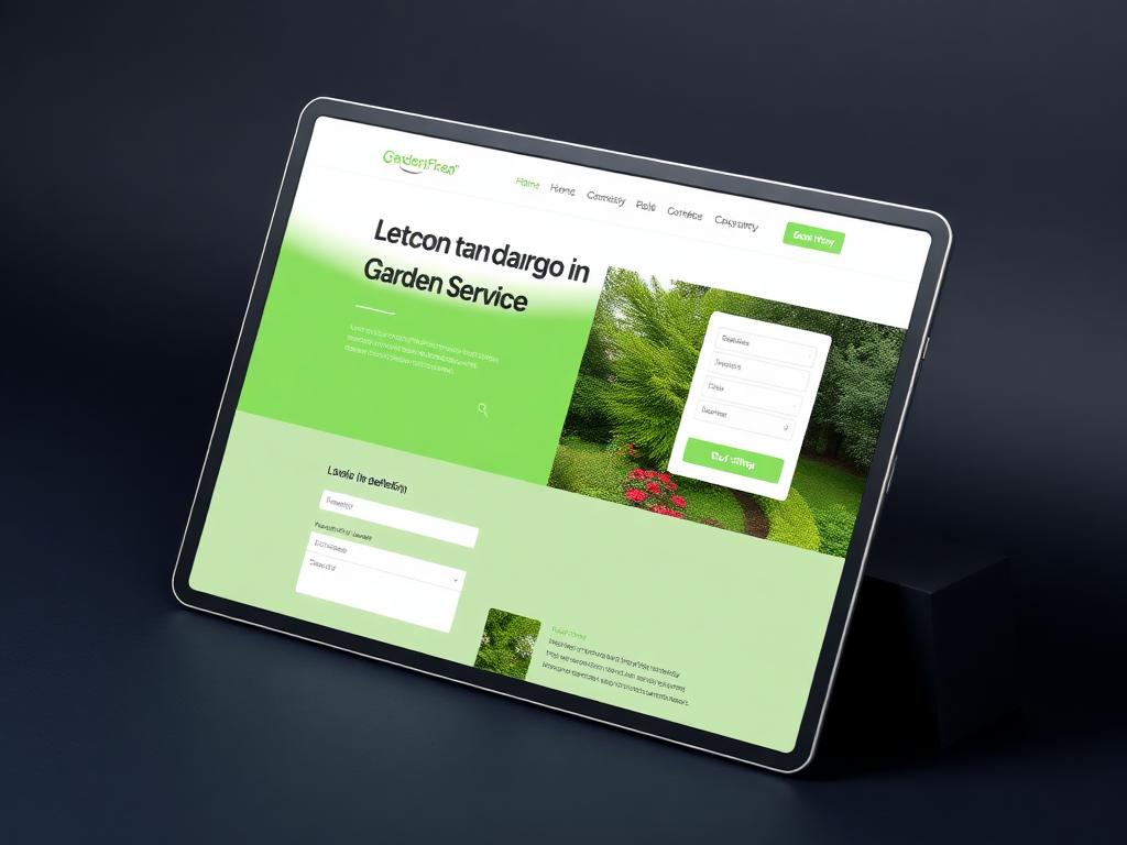 Landscaping service website concept homepage showing service cards and a quote request form